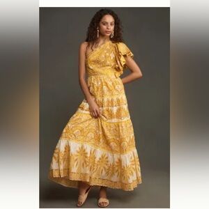 Farm Rio Ainika Tapestry one-shoulder max dress